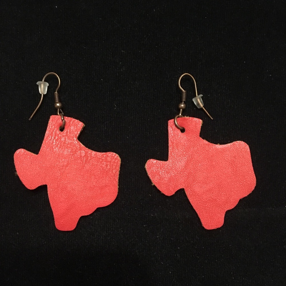 Red Leather Texas Earrings